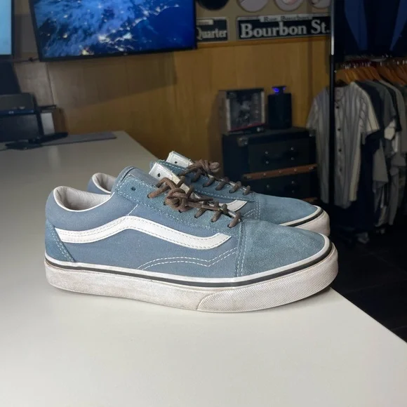 Vans Mens Old Skool Denim Blue Low Canvas Skate Shoes Sneakers Size 7 ladies - Picture 2 of 7